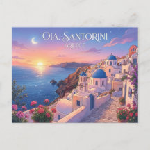 Oia Santorini Grécia Pôr-do-sol Cartão Postal de V