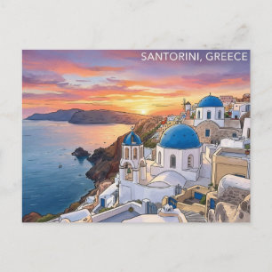 Oia Santorini Grécia Pôr-do-sol Cartão Postal de V