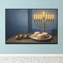 Oito Noites à Mesa Impressão em Tela de Hanukkah