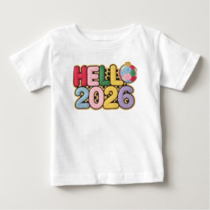 Olá 2026 Camiseta de Ano Novo Estilo Bordado Aconc