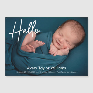 Olá, anúncio de nascimento de uma foto de bebê 