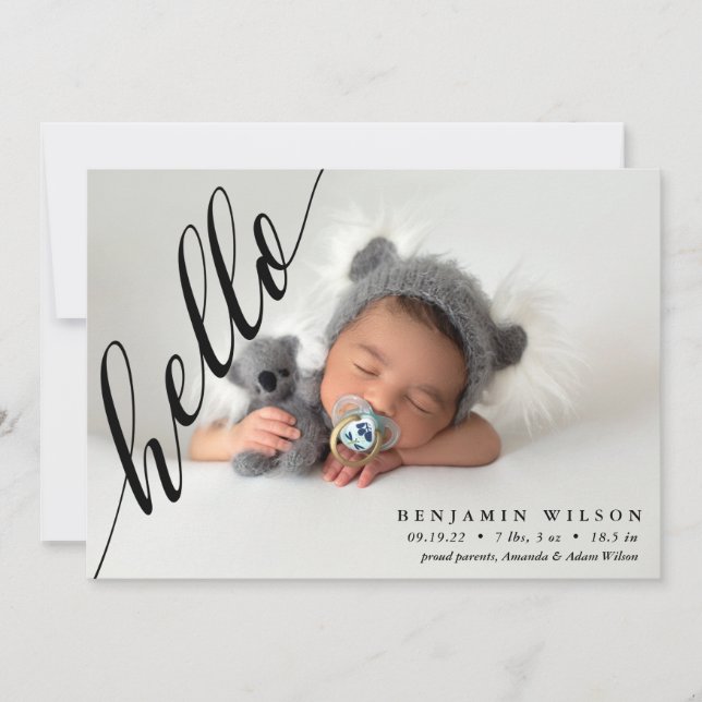Olá, anúncio de nascimento do bebê com fotografia  (Frente)