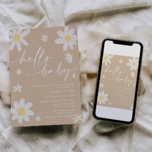 Olá Baby Daisy Beige Chá de fraldas Convite