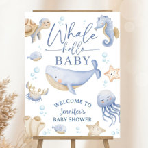 Olá Baleia Baby Shower Menino Oceano Bem-vindo Esp