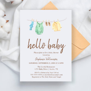 Olá Bebê Boho Roupas Linha Baby Shower Convite