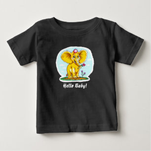 Olá Bebê! – Camiseta de Bebê Elefante Fofo (Preta)
