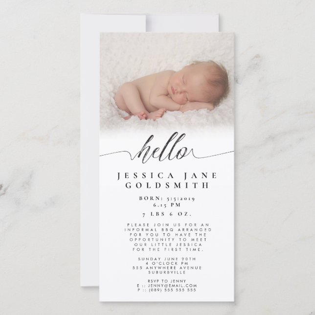 Olá Bebê Nascimento Anúncio Sip & See Party (Frente)