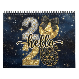 Olá Calendário Galáctico Chic Glitter Dourado 2026