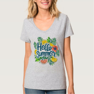Olá Camiseta Gráfica de Citrino Tropical de Verão