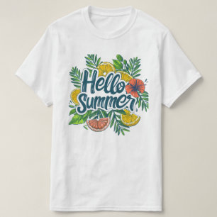 Olá Camiseta Gráfica de Citrino Tropical de Verão