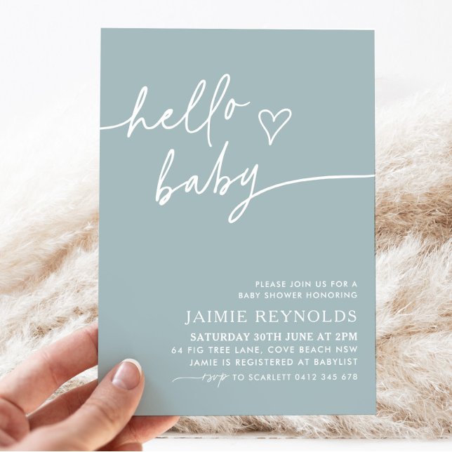 Olá, Chá de fraldas Azul Bebê Convite (Blue Hello Baby Baby Shower Invitation | Matching items available.)