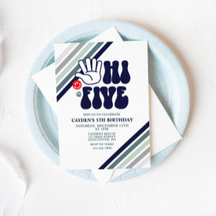 Olá Cinco Retro Stripes, Convite de Aniversário