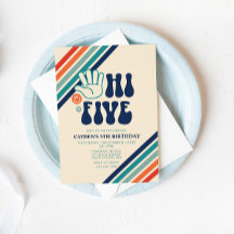 Olá Cinco Retro Stripes, Convite de Aniversário