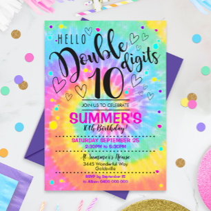 Olá, Convite de festas de Dígitos Duplos Tie Dye 1