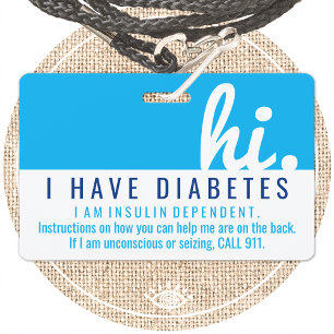 olá crachá de emergência de diabetes id pvc