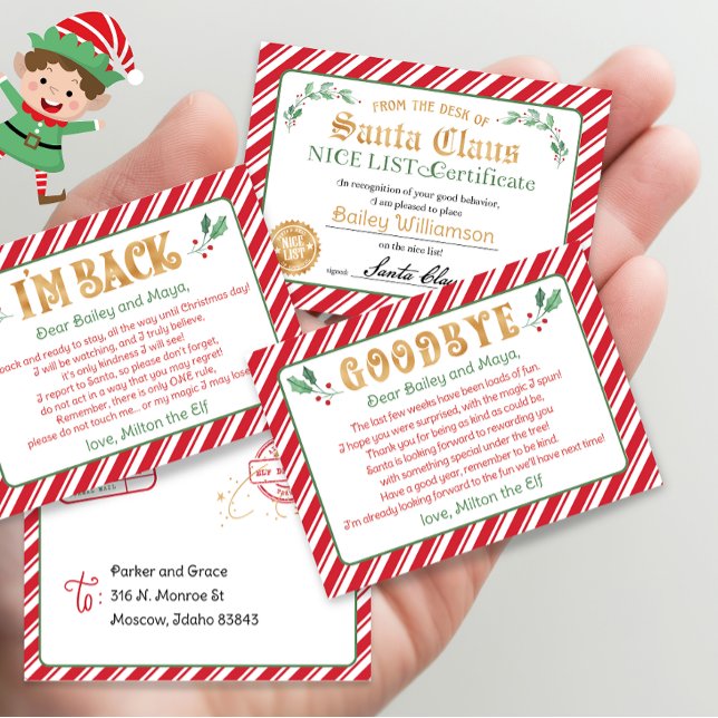 Olá Elf Goodbye Elf North Pole Nice Certificate (mini elf letter, print from home mini elf letters mini santa nice certificate letters)