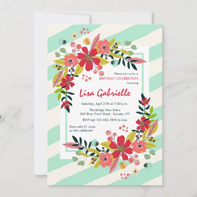 Olá Flores de Felicidade Convite (Frente)