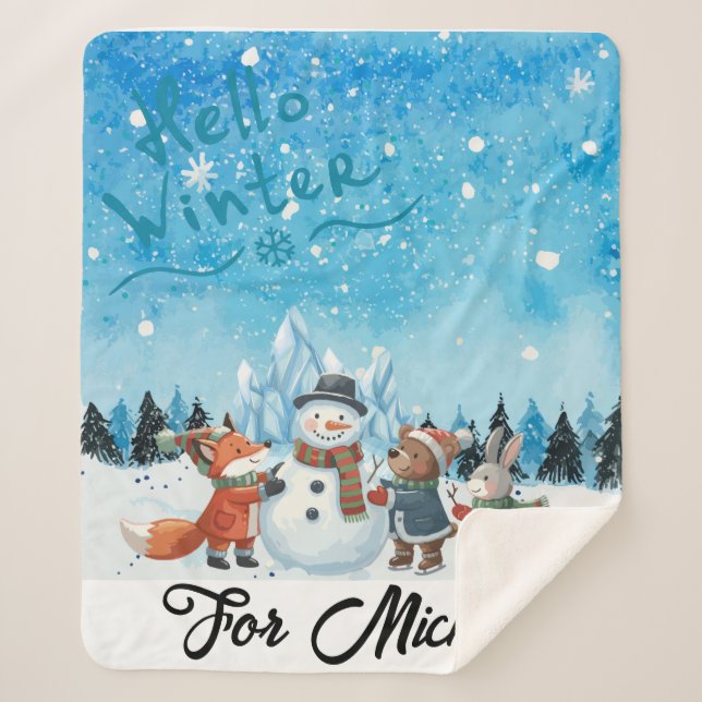 Olá Inverno Cobertor Sherpa Personalizado (Frente)