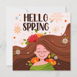 Olá Menina da Primavera Cartão de Boas Vindas Flor