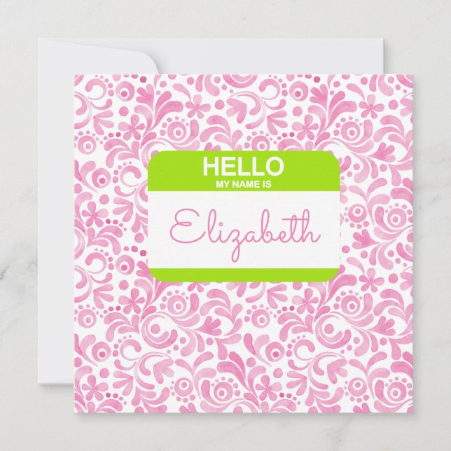 Olá Meu Nome É Nametag Pink White Green (Frente)