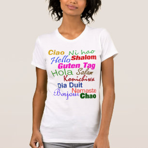 Olá! no t-shirt de muitas línguas