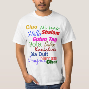 Olá! no t-shirt de muitas línguas