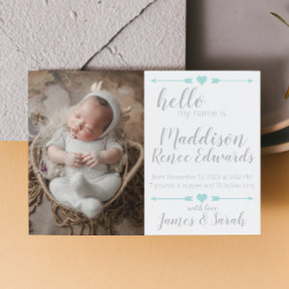 Olá, novo anúncio de nascimento de bebê com fotos