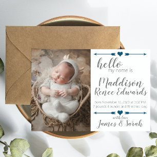 Olá, novo anúncio de nascimento de bebê com fotos