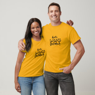 Olá, Outubro Engraçado Camiseta Pumpkin Cute Hal