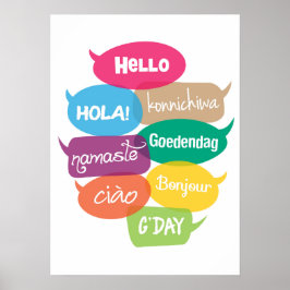 Olá, poster mundial, impressão em 8 idiomas
