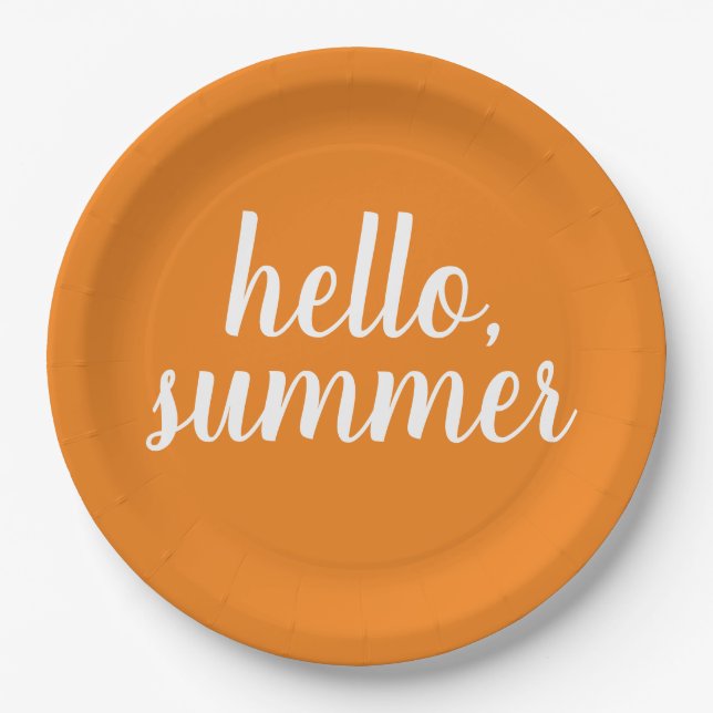 Olá Pratos de Papel Laranja de Verão (Frente)