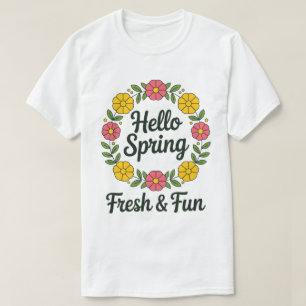 Olá Primavera – Camiseta Pastel com Grinalda Flora