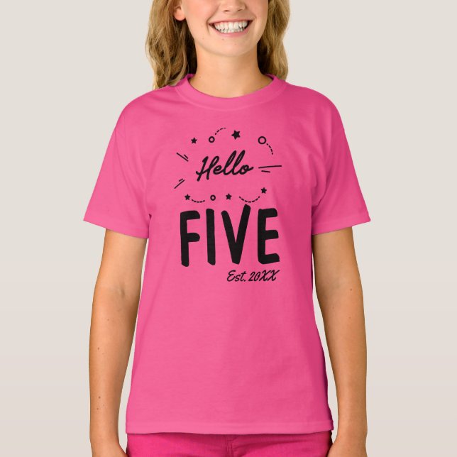 Olá, T-Shirt de aniversário de cinco 5 (Frente)
