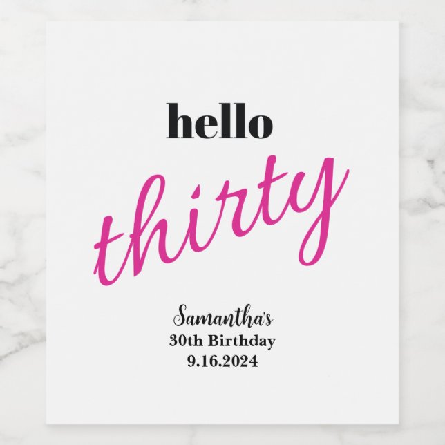 Olá Trinta Etiquetas de Vinho Personalizadas (Rótulo Único)