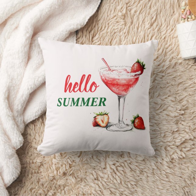 Olá Verão Almofada de Coquetel de Morango Aquarela (Cobertor)
