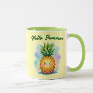 Olá Verão Caneca de Café de Abacaxi Feliz