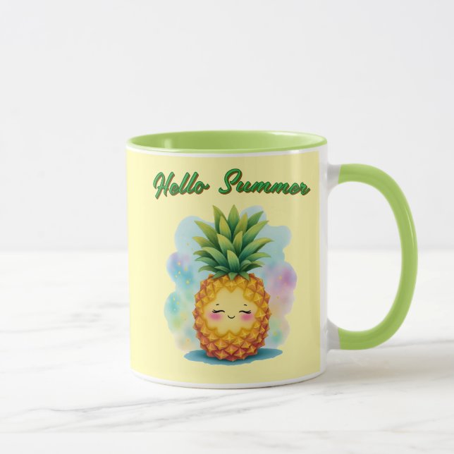 Olá Verão Caneca de Café de Abacaxi Feliz (Direita)