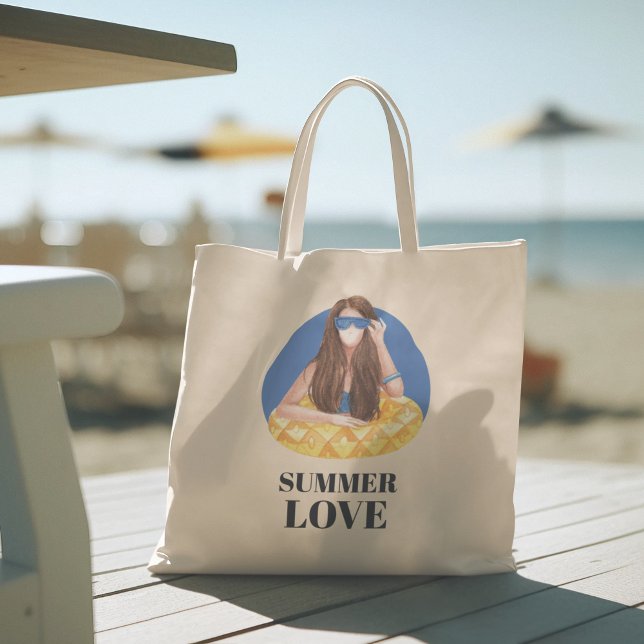 Olá Verão com tipografia Bolsa Tote Tropical (hello summer, beach tote bag, vacation tote bag, school tote bag, colorful typography, gift for her)