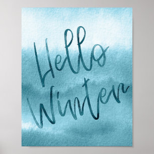 Olá Winter Blue Watercolor Poster sazonal