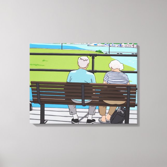 Old couple on a bench canvas print (Frente)