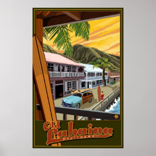 Old Lahaina, Poster de viagens de Surf do Havaí