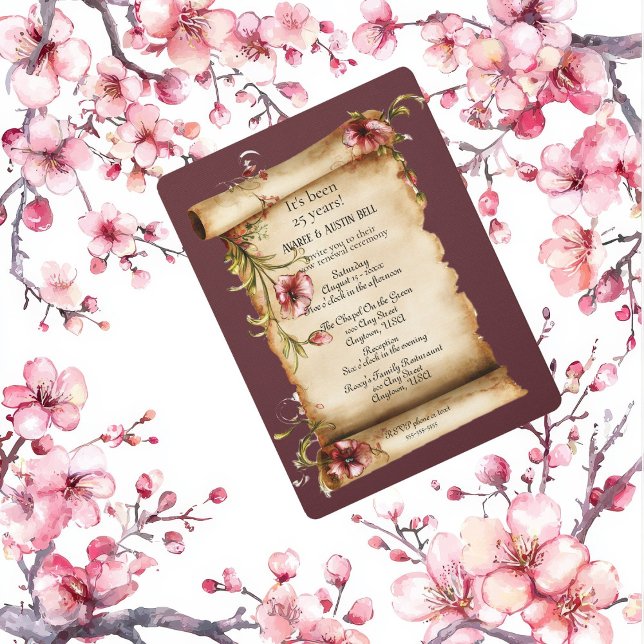 Old Vintage Scroll 25 Years Vow Renewal Invitation (Criador carregado)