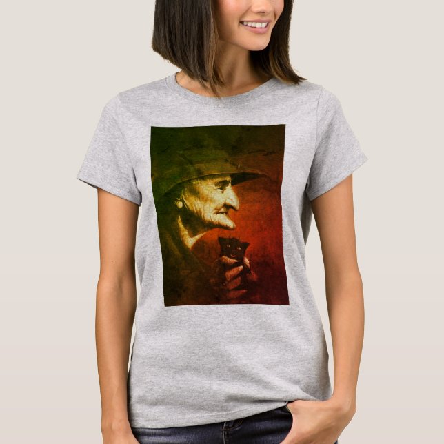 Old Witch And Familiar T-Shirt (Frente)