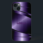 Olho de alumínio com revestimento metálico roxo e<br><div class="desc">Aspecto de alumínio branco roxo e brilhante escovado metálico. Monograma personalizado e opcional. Legal design de masculina. Disponível em outros produtos</div>