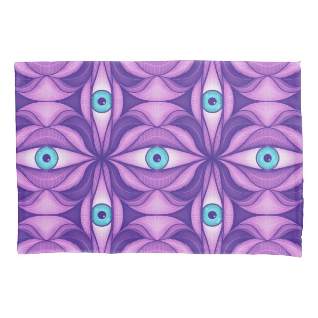 Olhos Azuis Quirky No Padrão Roxo Místico (Frente)