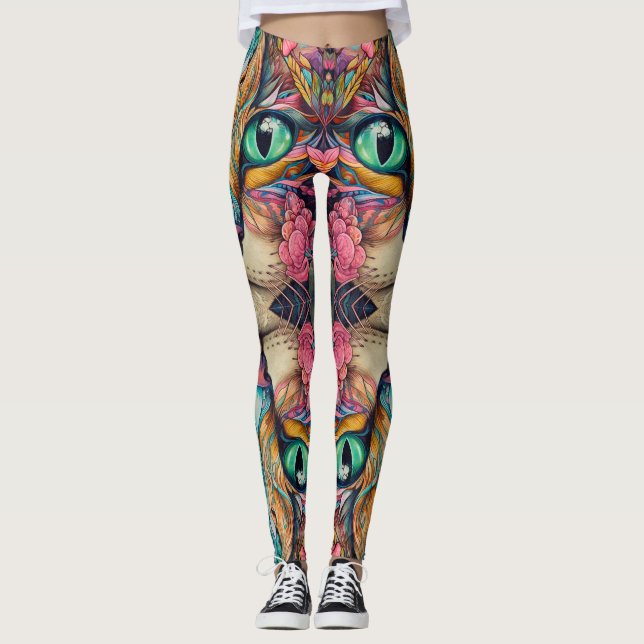 Olhos de Gato Esmeralda Leggings - Bonito (Frente)