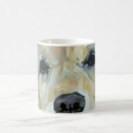 Olhos do golden retriever e caneca da arte do