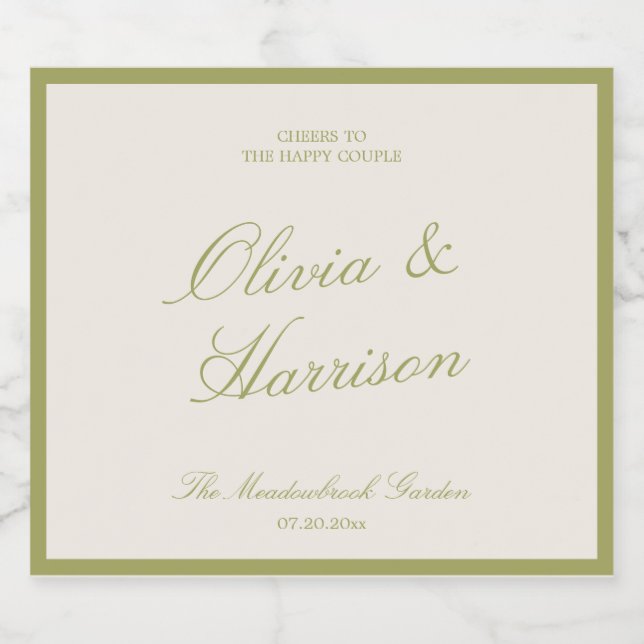 Olive Estate Wedding Sparkling Wine Label (Rótulo Único)