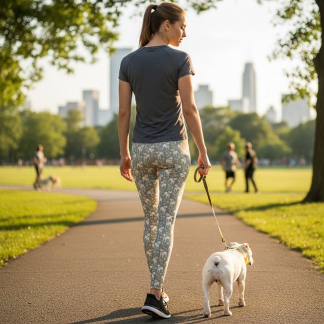 Olive Green Leggings with Playful Pitbulls & Toys (Criador carregado)