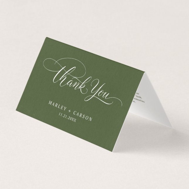 Olive Green Modern Script Wedding Folded Thank You (Frente)